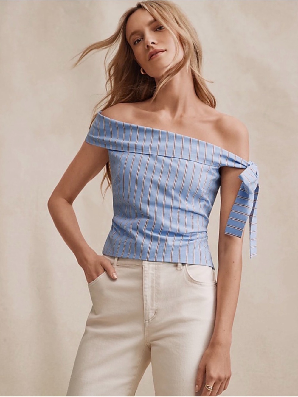 LOFT Striped Tie One Shoulder Top